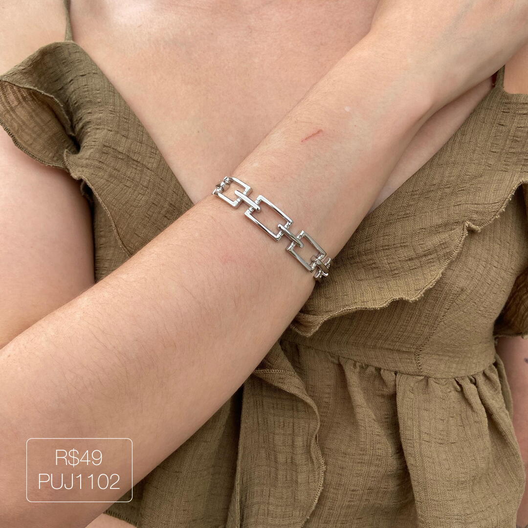 Bracelete Elos Quadrados Liso Prateado